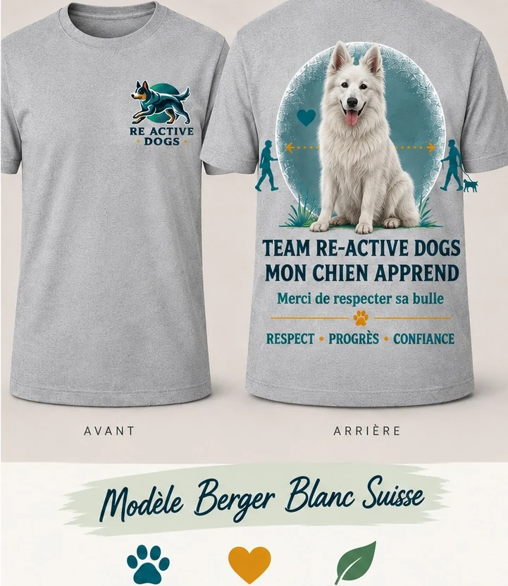 Tee-shirt Team Re-Active Dogs, modèle Berger blanc suisse recto et verso