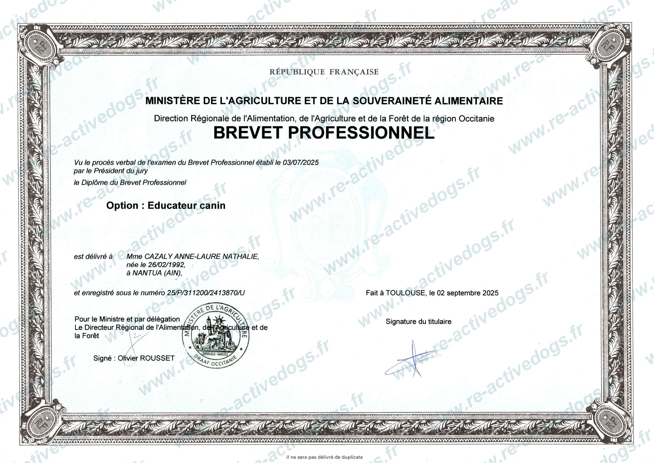 Diplôme d'éducateur canin